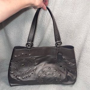 Coach studded appliqué grey/pewter carry all shoulder bag